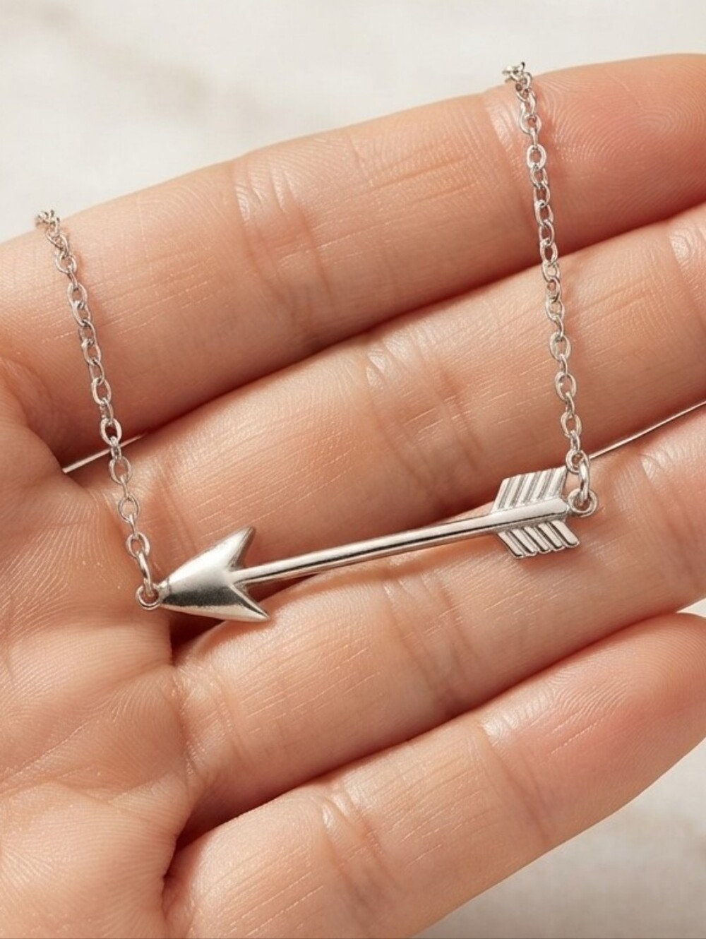 Stainless Steel Arrow Bar Necklace - Silver